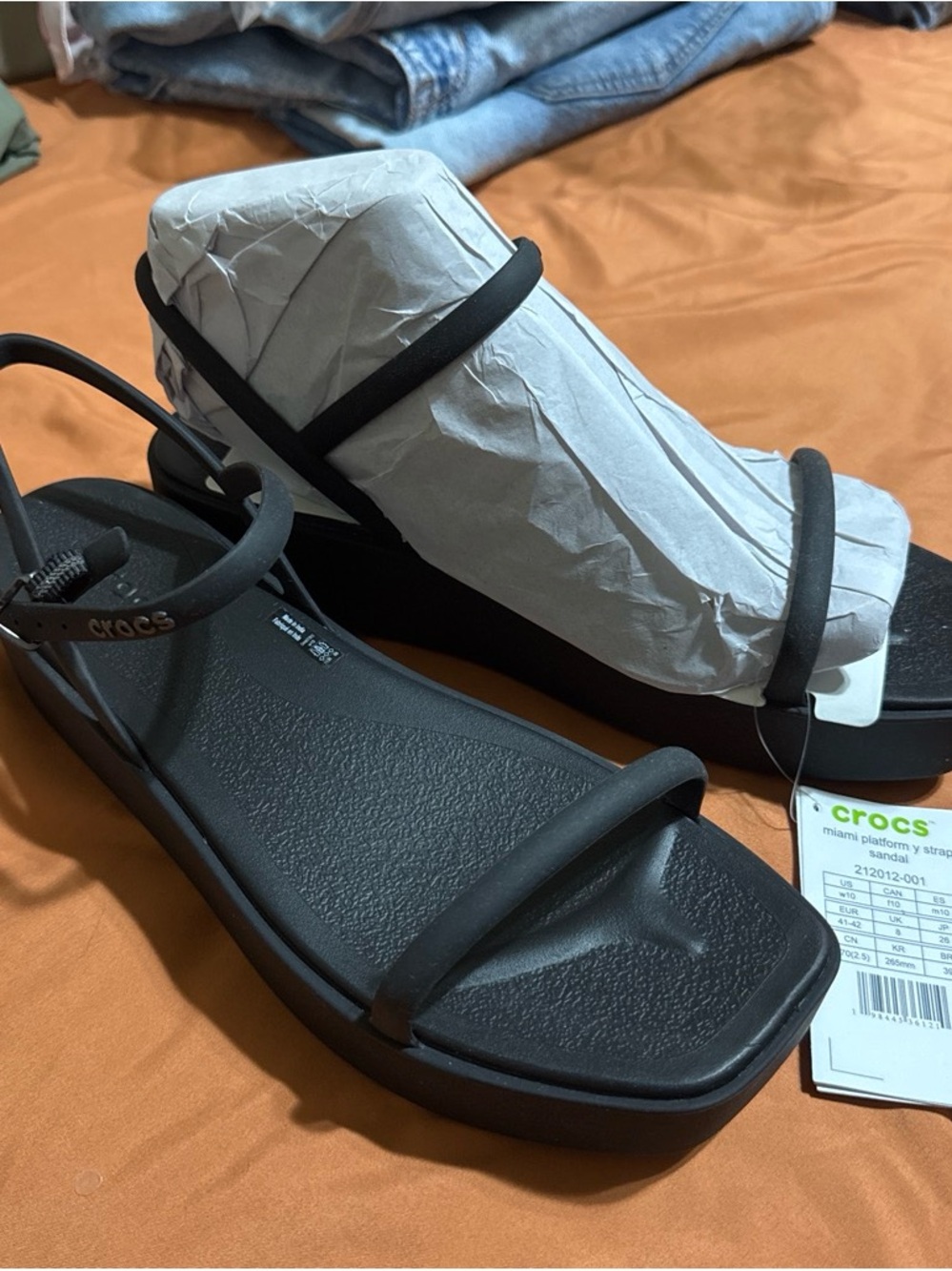 CROCS Black Miami Platform V-Strap Sandals